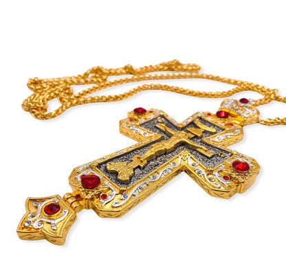 Gold Pectoral Cross Pendant Jesus Priest Bishop Crystallized Beads Clergy Necklace - Nazareth Store