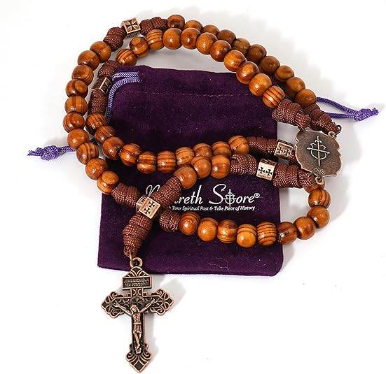 Strong Corded Wooden Beads Paracord Rugged Rosary Necklace with St.Michael Medal and Pardon Crucifix - Nazareth Store