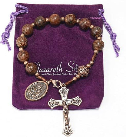 St. Joseph Wood Beads One Decade Car Mirror Beads Rosary with Jesus Cross - Nazareth Store