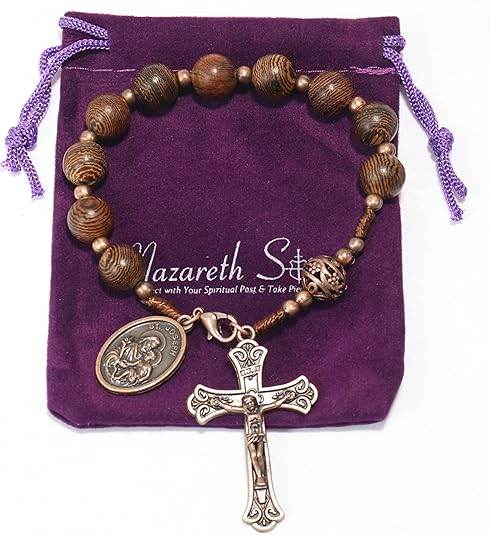 St. Joseph Wood Beads One Decade Car Mirror Beads Rosary with Jesus Cross - Nazareth Store