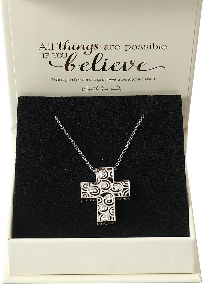 Sterling Silver Cross Necklace 18" Silver Plated Pendant Nazareth Store