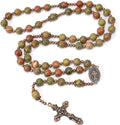 Copy of Black Glass Agate Beads Rosary Necklace Medal Cross Nazareth Store