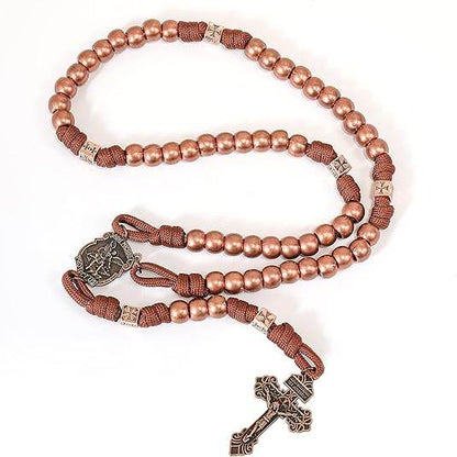 Strong Corded Antique Copper Beads Paracord Rugged Rosary Necklace with St.Michael Medal and Pardon Crucifix - Nazareth Store