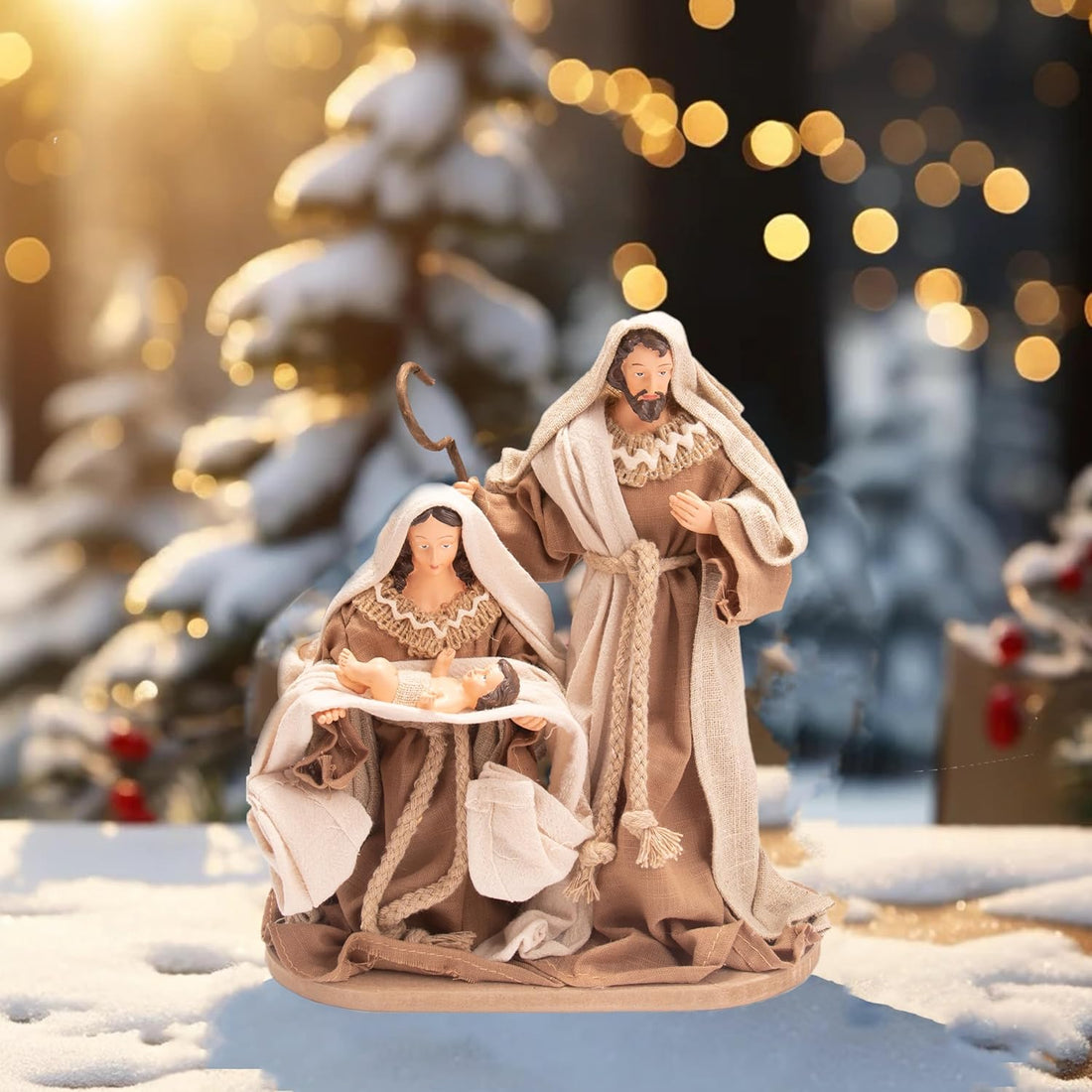 Handcrafted Resin Nativity Set Fabric Clothes Traditional Christmas 9.4" Inches Figurine Nazareth Store