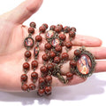 Red Coral Our Lady Sorrows Stone Beads Rosary Chaplet Necklace with Epoxy 7 Medallion Nazareth Store