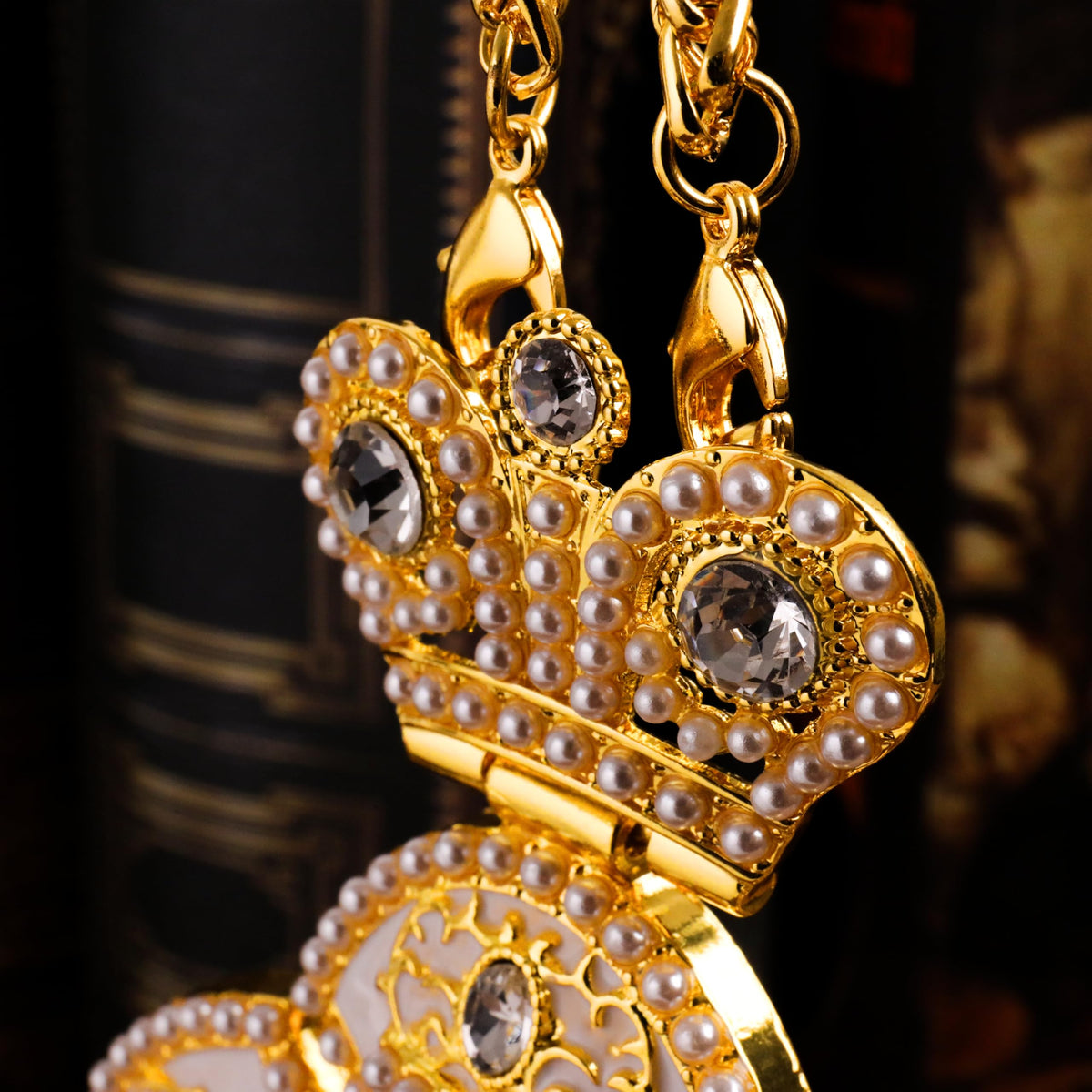 White Pearl Cross Pendant Gold Plated Crystal Crucifix Necklace
