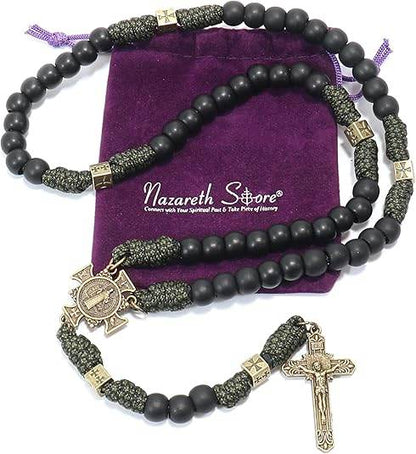 Antique Bronze Black Matte Prayer Beads Paracord Rosary Necklace - Nazareth Store