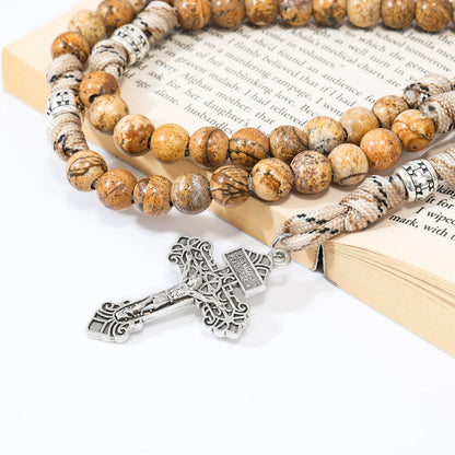 Jasper One Decade Rosary Beads Paracord Set St. Michael Necklace & St. Benedict 22"