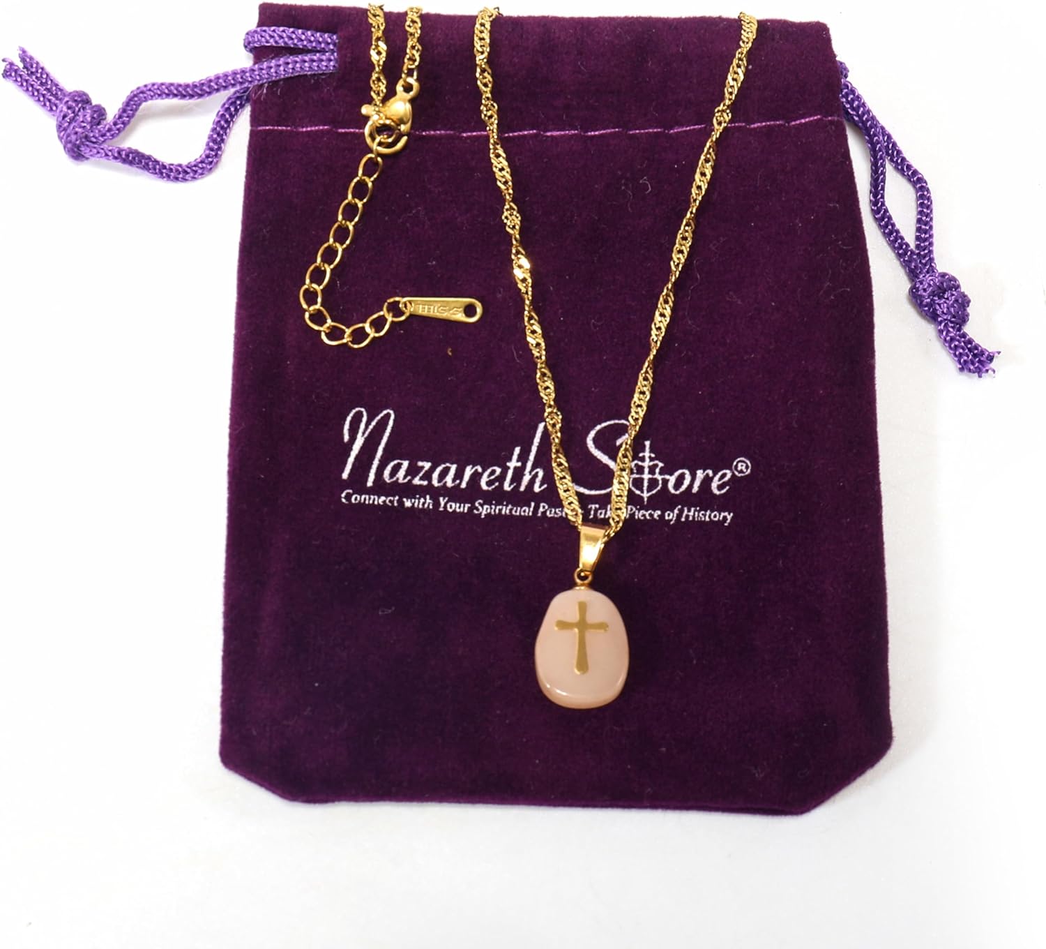 Stainless Steel Clavicle Chain Necklace with Natural Orange Aventurine Stone Cross Pendant, for Women & Men Nazareth Store