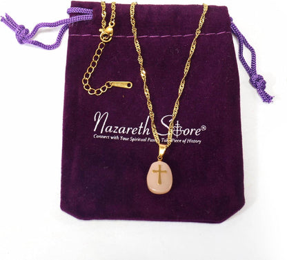 Natural Orange Aventurine Stone Cross Pendant Stainless Steel Clavicle Chain Necklace - Nazareth Store