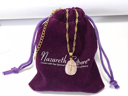 Stainless Steel Christian Clavicle Chain Necklace & Natural White Moonstone Cross Pendant - Nazareth Store