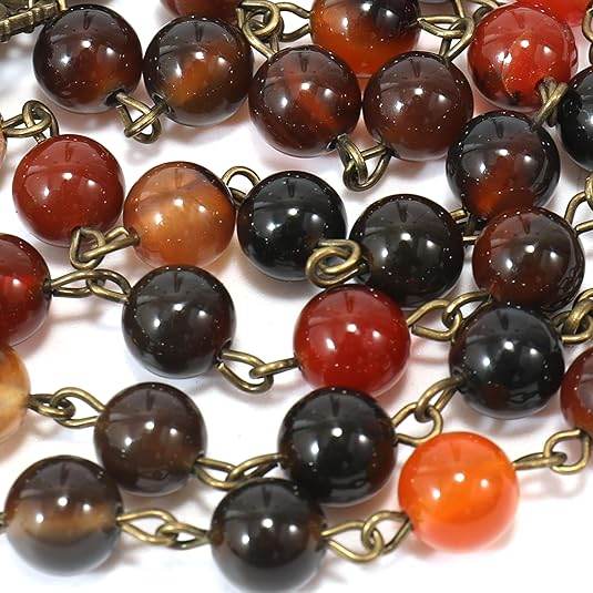 Agate Stone Beads Rosary Necklace with Miraculous & Holy Mary Baby Jesus Medal - Nazareth Store