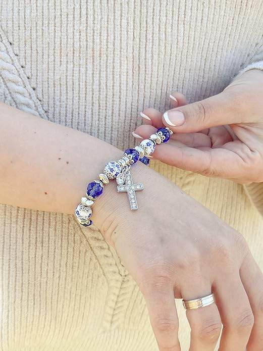 Classic Blue Crystal Beaded Bangle Bracelet - Nazareth Store