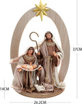 Pine Wood Nativity Set Holy Family in Cotton Fabric Clothes Resin Figurine Collection Christmas Holiday Decor Scene ((14.5 x 10 Inches)) Nazareth Store