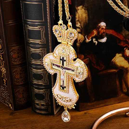 White Pearl Cross Pendant Gold Plated Crystal Crucifix Necklace