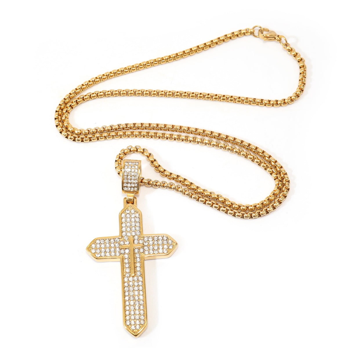Stainless Steel 18K Gold Plated Cross Necklace Cubic Zirconia Crucifix Chain - Nazareth Store