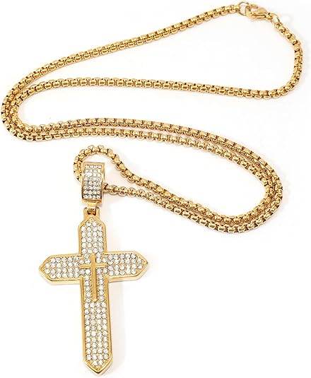 Stainless Steel 18K Gold Plated Cross Necklace Cubic Zirconia Crucifix Chain - Nazareth Store