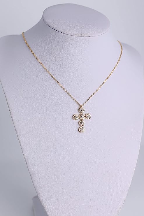 Gold Plated Sterling Silver Cluster Cross Pendant Necklace Zirconia Accents Nazareth Store