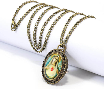 Christian Madonna and Jesus Icon Quartz Antique Bronze Pocket Watch Pendant - Nazareth Store
