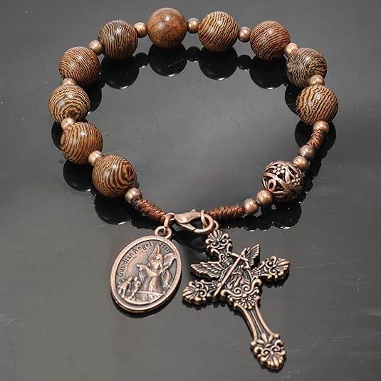 Wooden Beads One Decade Rosary Car Mirror Beads Rosary St. Michael & Cross - Nazareth Store