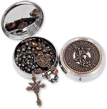 Hematite Rosary Necklace with Copper Archangel Medal & St. Michael Cross - Nazareth Store