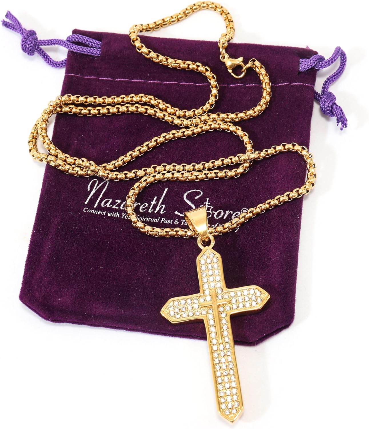 18K Gold Plated Cross Necklace Religious Jewelry Cubic Zirconia Crucifix - Nazareth Store