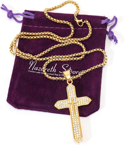 18K Gold Plated Cross Necklace Religious Jewelry Cubic Zirconia Crucifix - Nazareth Store