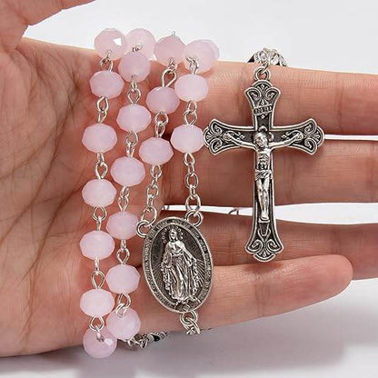 Crystal & Alloy Prayer Beads Rosary Necklace Miraculous Medal and Jesus Cross - Nazareth Store