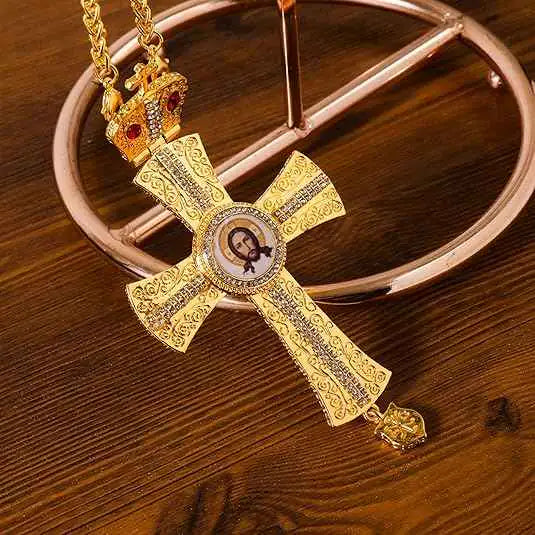 Orthodox Gold Plated Cross Necklace Red Stone Christian Crucifix Pendant