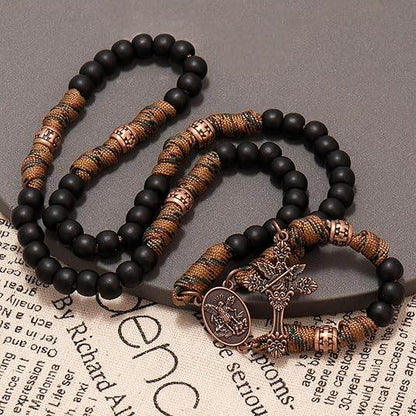 Black Matte Beads Rugged Paracord Rosary St. Benedict INRI Cross Strong Corded Necklace - Nazareth Store
