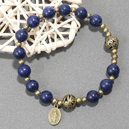 St. Benedict Lapis Lazuli Stone Beads Rosary Bracelet with Metal Separators and Catholic Medal - Nazareth Store