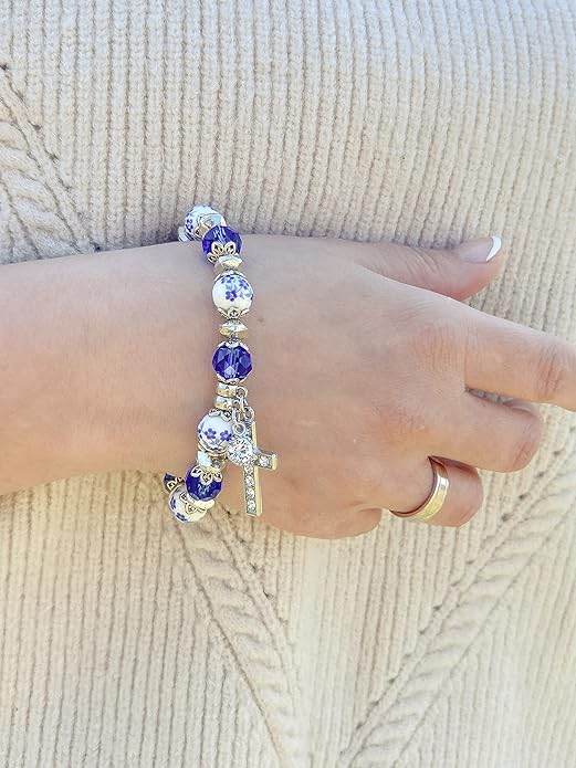 Classic Blue Crystal Beaded Bangle Bracelet - Nazareth Store