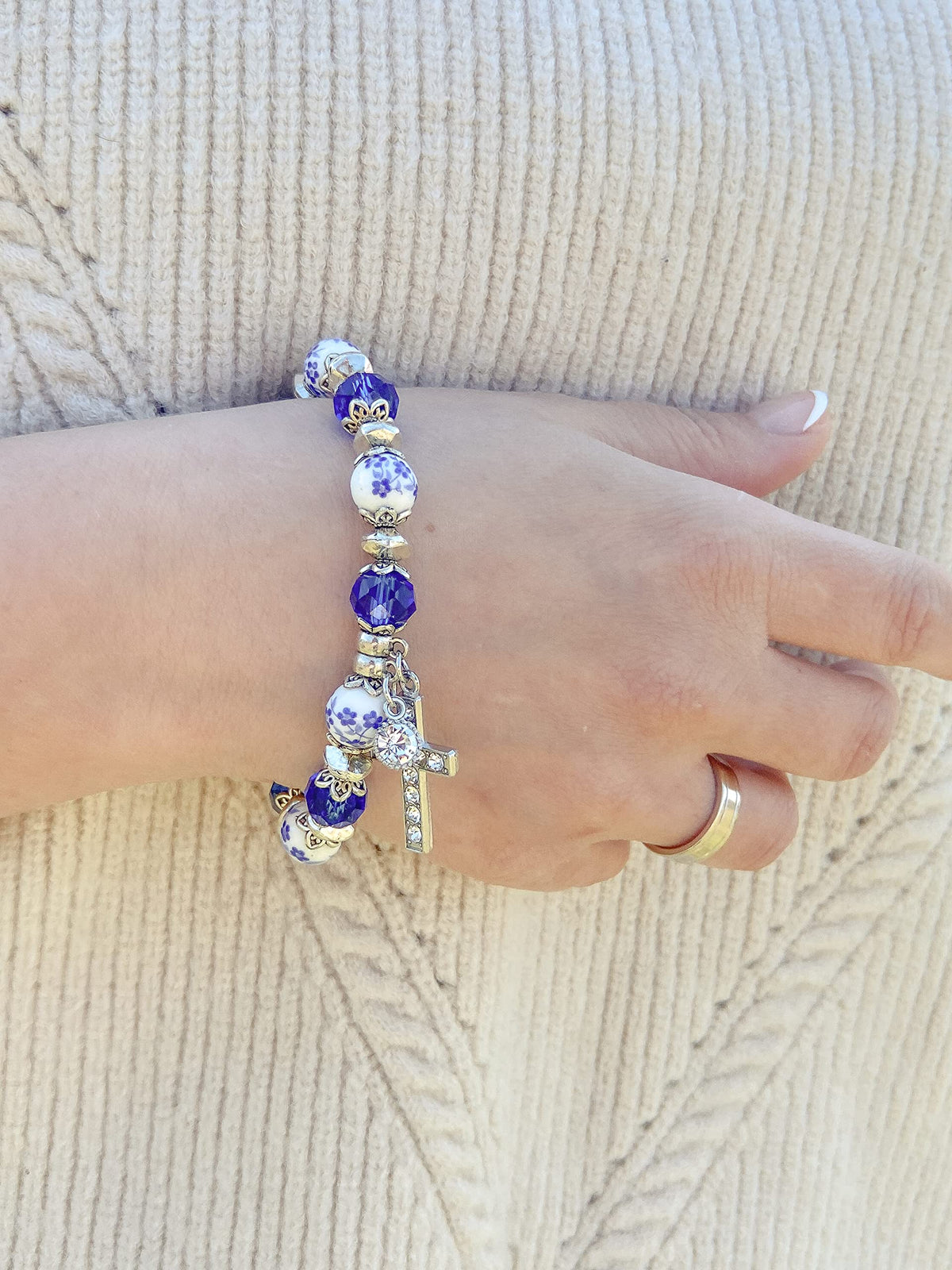 Classic Blue Crystal Beaded Bangle Bracelet - Nazareth Store