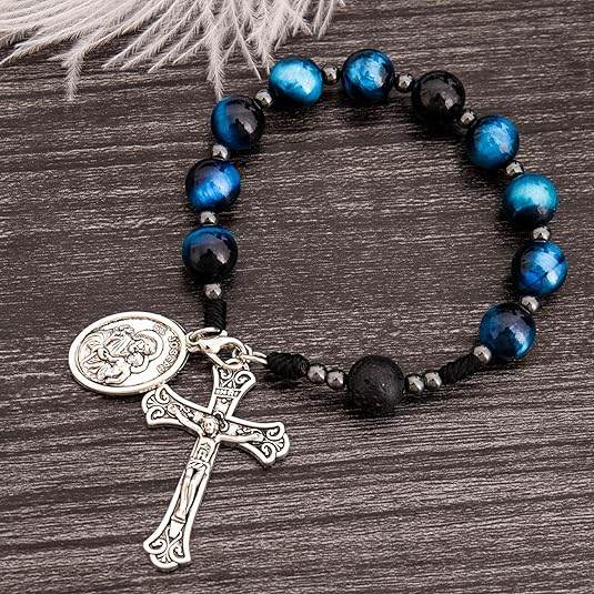 Blue Tiger Eye Beads One Decade Rosary Bracelet - Nazareth Store