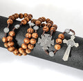 Wood Beads Rosary with St. Benedict, Solid Wooden Prayer Chaplet, Silver Jesus Crucifix & Saint Medal Nazareth Store