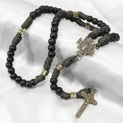 Antique Bronze Black Matte Prayer Beads Paracord Rosary Necklace - Nazareth Store