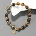 Tiger Eye Stone Beads Durable and Elegant Wrist Bracelet Rosary with Metal Separators and Catholic St. Benedict Medal Nazareth Store