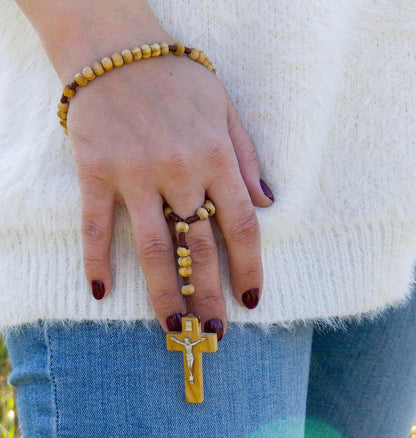 Jerusalem Olive Wood Rosary Catholic Wooden Prayer Beads Corded Christian - Nazareth Store