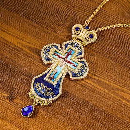 Blue Pearl Cross Pendant Gold Plated Crucifix Necklace