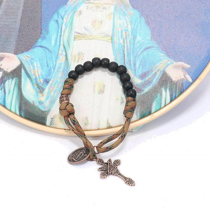 Black Beads Antique One Decade Paracord Rosary Pocket Car Rosary St Michael Medal & Archangel Cross - Nazareth Store
