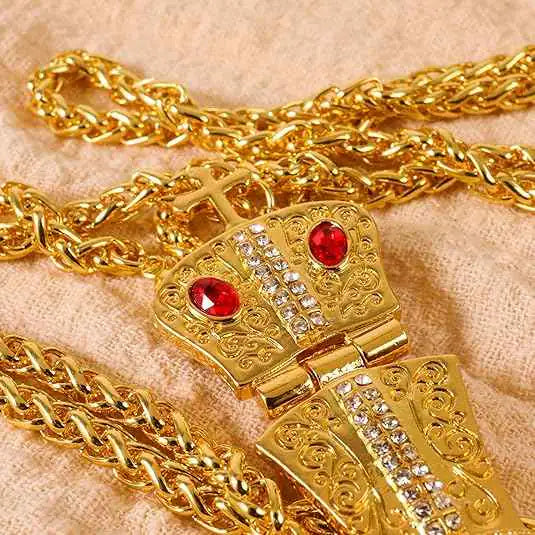 Orthodox Gold Plated Cross Necklace Red Stone Christian Crucifix Pendant