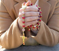 Red Rosary Beads Necklace with Saint Benedict Medal, Flower Mystery Bead, Miraculous Medal Locket, Cross Nazareth Store