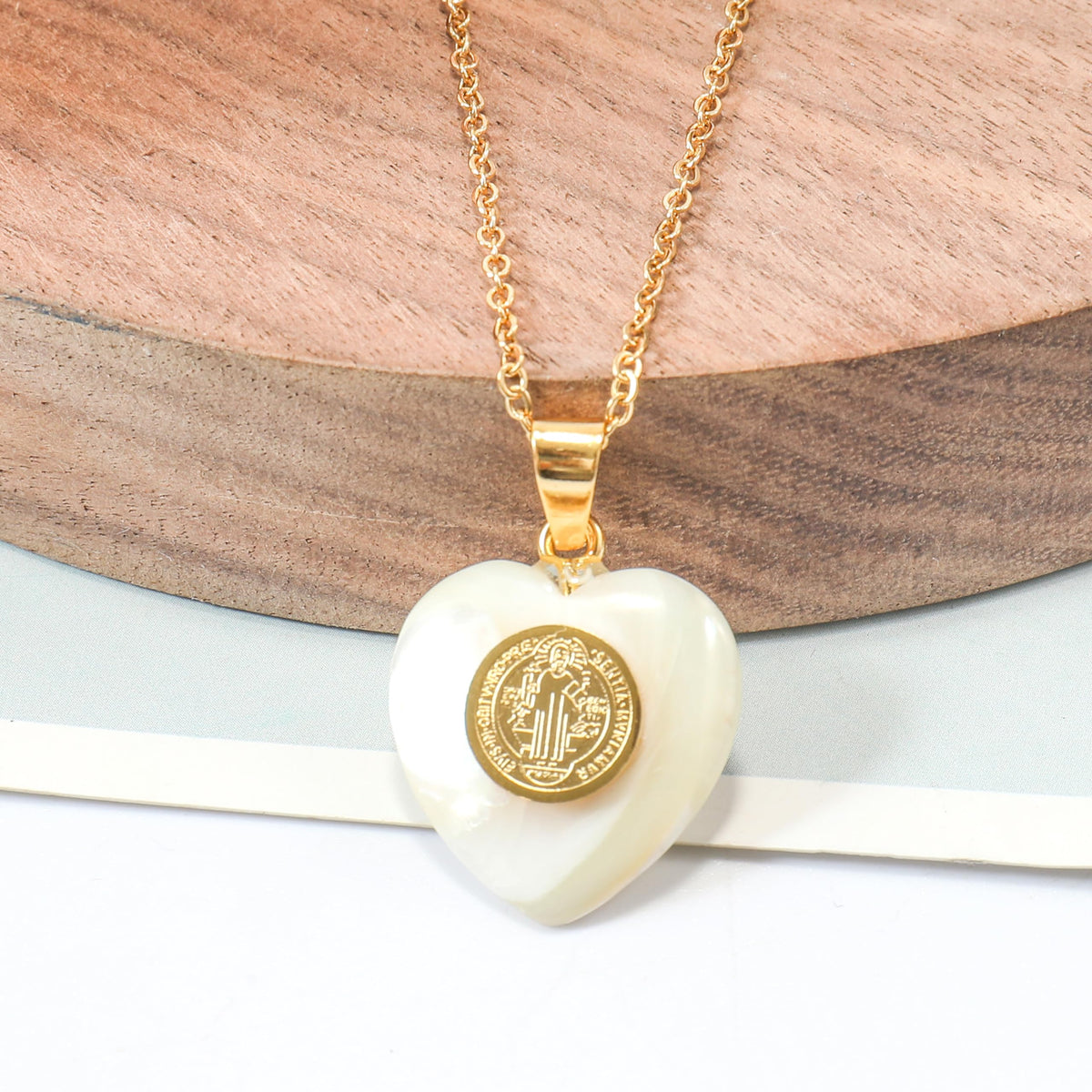 St. Benedict 18K Gold Plated Mother of Pearl Pendant Necklace - Nazareth Store
