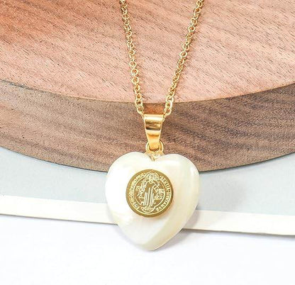 St. Benedict 18K Gold Plated Mother of Pearl Pendant Necklace - Nazareth Store