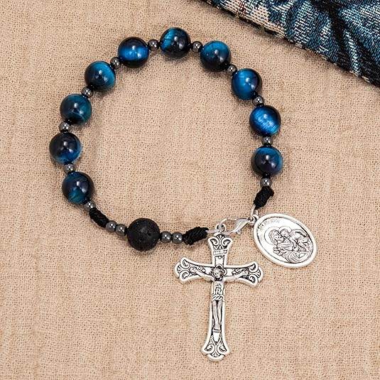 Blue Tiger Eye Beads One Decade Rosary Bracelet - Nazareth Store