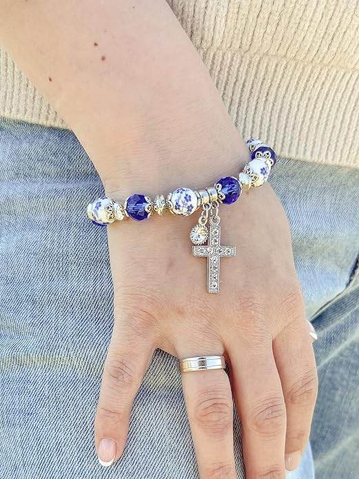 Classic Blue Crystal Beaded Bangle Bracelet - Nazareth Store