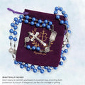 Blue Pearl Beads Rosary Metal Mystery Roses with Hematite Stone Rosary Necklace Nazareth Store