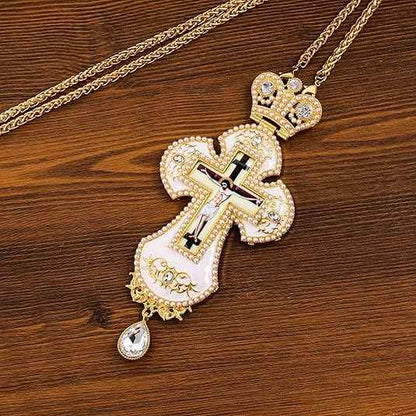 White Pearl Cross Pendant Gold Plated Crystal Crucifix Necklace