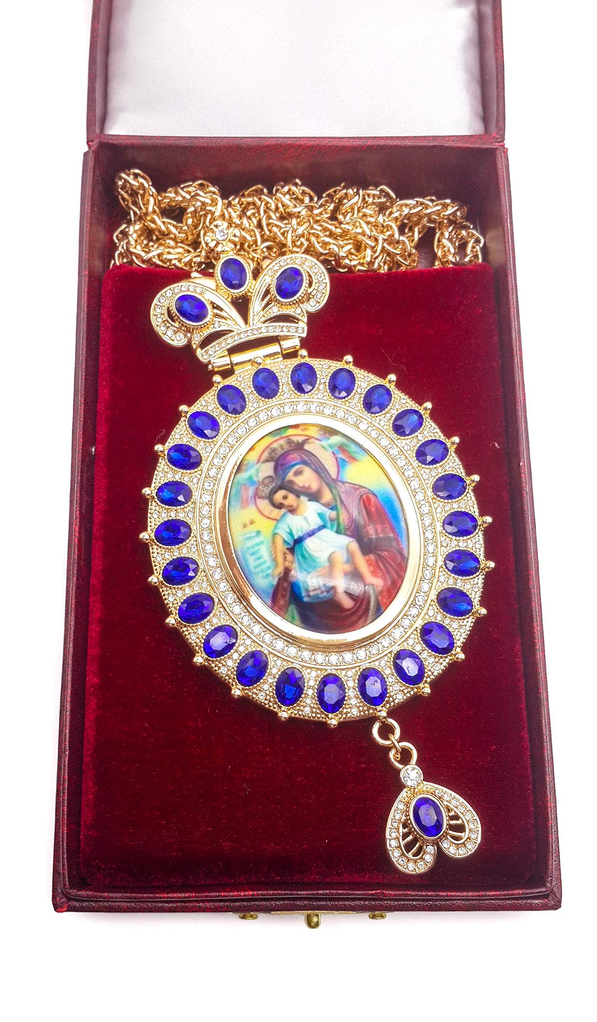 Pectoral Cross Necklace Blue Zircon Crystals Priest Bishop Crucifix - Nazareth Store