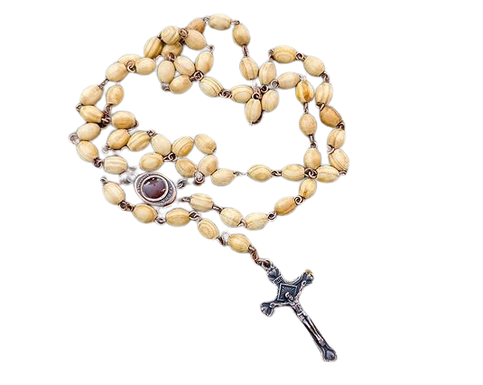 Olive Wood Beads Rosary Necklace Catholic Holy Mary Medal Bronze Cross Nazareth Store